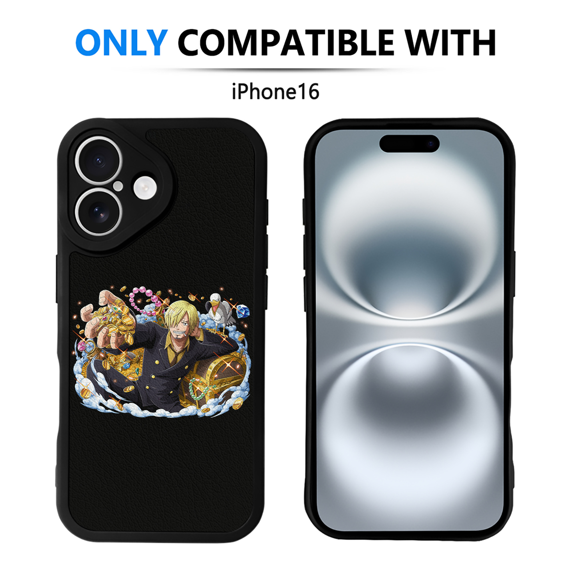 （画像用） ワンピース サンジ ONE PIECE Sanji 【iPhone 16シリーズ対応】シリコンスマホケース（レザー調） 材質：シリコン